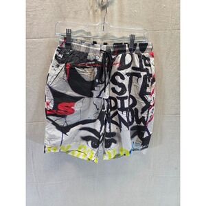 Tango Hotel Mens Graffiti Pop Art Shorts White Multi Color Drawstring Size S